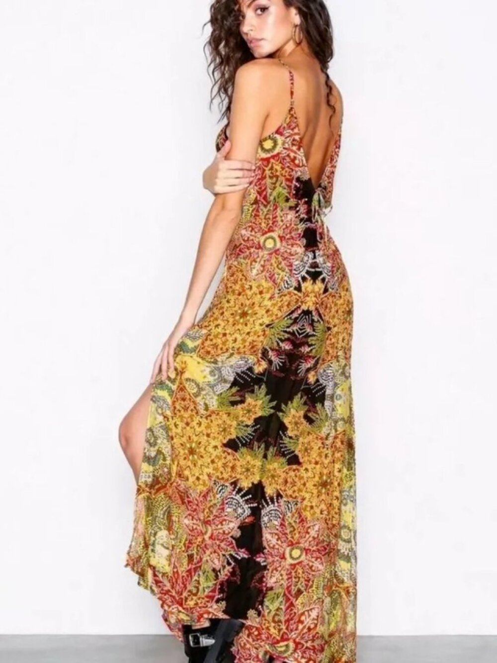 Free People Wildflower Black Multi Print Slip Maxi Dress L Boho Summer - Picture 2 of 14
